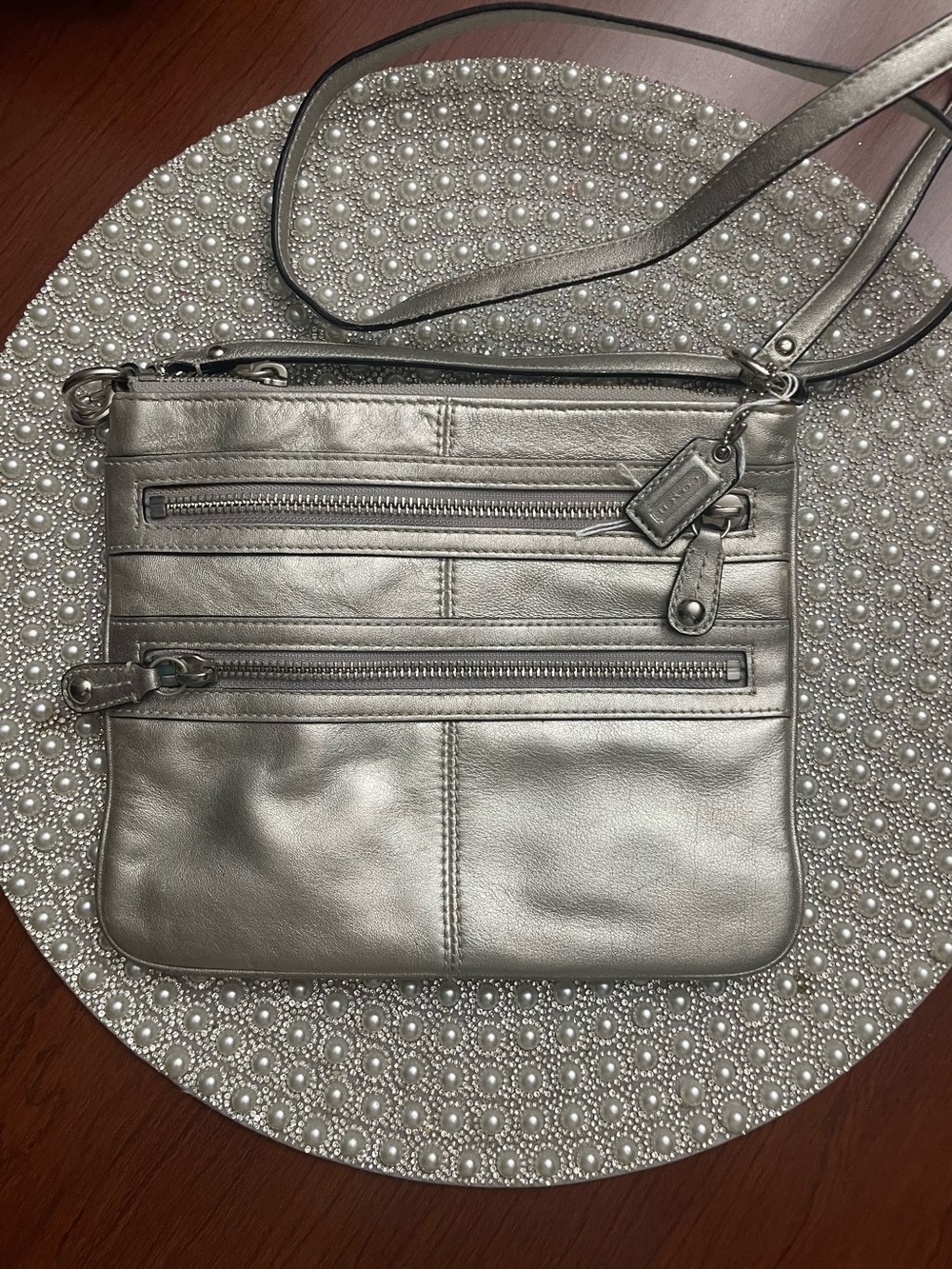Coach Metallic Silver Leather Crossbody Bag